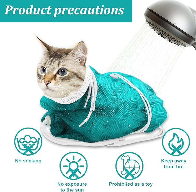 Cat Bathing Bag, Breathable Mesh Cat Shower Washing Bag Anti Scratch Adjustable Cat Grooming Bag for Nail Trimming