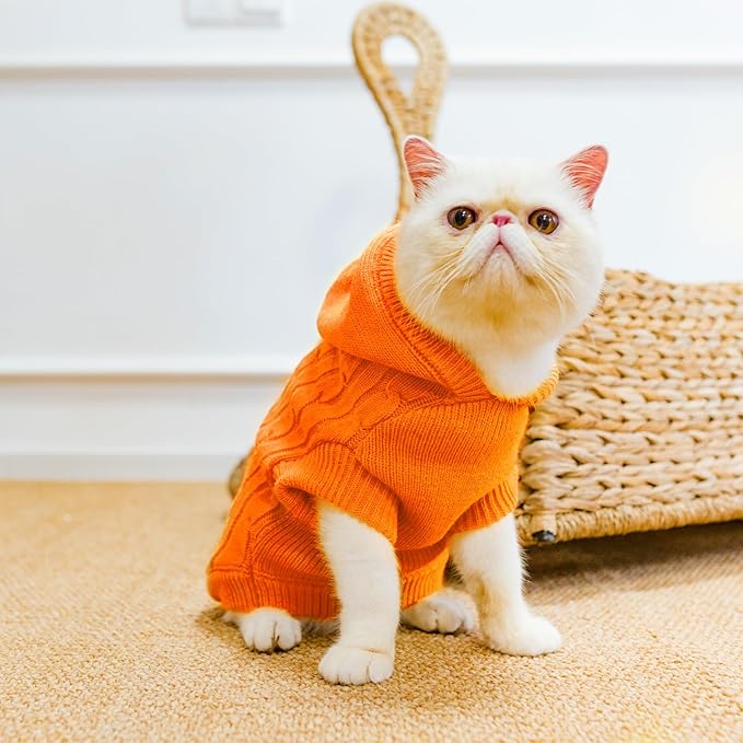 PUPTECK Winter Dog Cat Sweater Coat - Soft Cold Weather Clothes Knitwear for Kitties & Small Dogs Indoor Outdoor Walking Warm, Knitted Classic for Doggies Kitties Girls Boys, Orange M