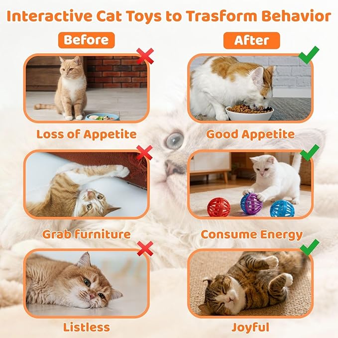 Cat Toys for Indoor Cats, Interactive Cat Toys with Catnip Toy, Kicker Toy, Crinkle Balls, Cat Ball Toy, Cat Spring Toy, Cat Chew Toy for Adult Cats & Kitten (35Pack)