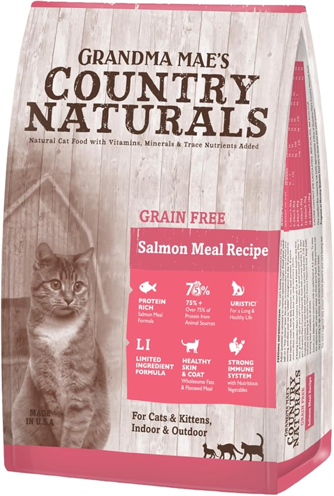 Grandma Mae’s Country Naturals Dry Cat Food, Grain Free Formula, Salmon, Slow Cooked & Nutrient Dense, Made in USA, 6 LB Bag