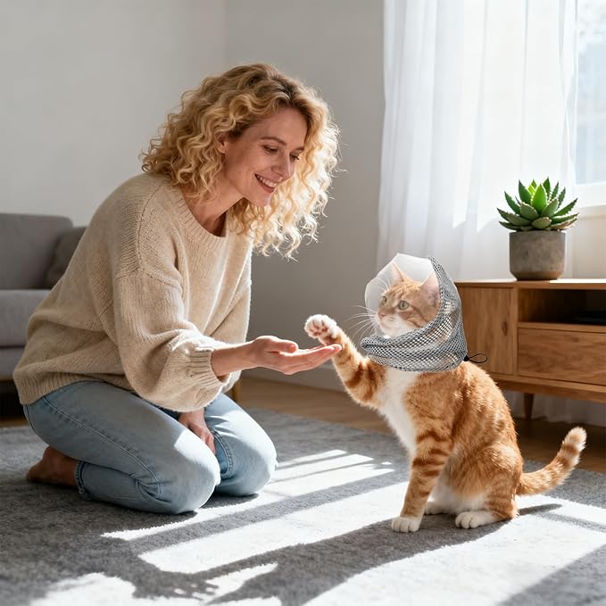 Adjustable Cat Muzzle for Grooming, Breathable Cat Pet Head Cover with Transparent Anti-Bite Bubble Mask Helmet for Nail Trimming Bathing & Vet Visits (M Size)