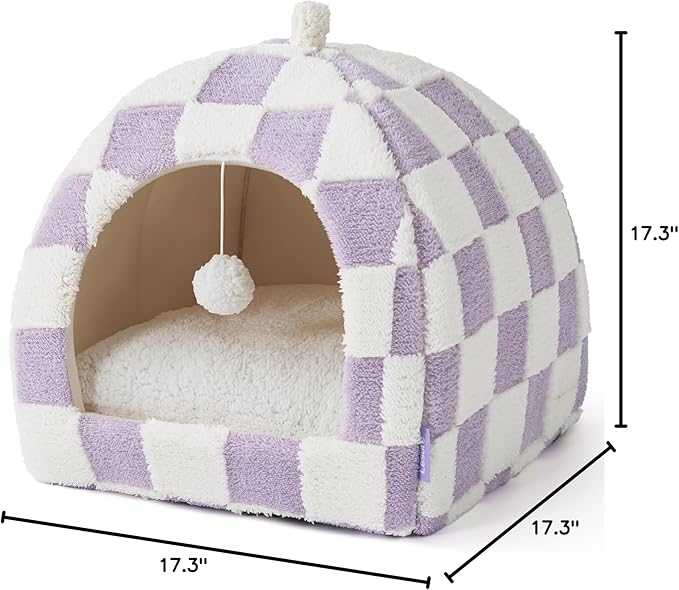 Lesure Cute Cat Beds for Indoor Cats - 2 in 1 Large Cat Cave Bed with Removable Washable Cushioned Pillow, Cozy Kitten with Non-Slip Bottom, Purple, 17.3 inches