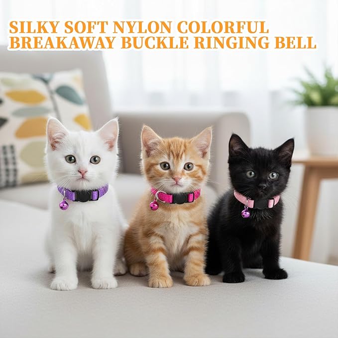 13 Pcs Cat Collar Breakaway Collar for Cats Colorful Cat Collars with Bell Adjustable Safety Buckle Kitten Collars Mixed Colors