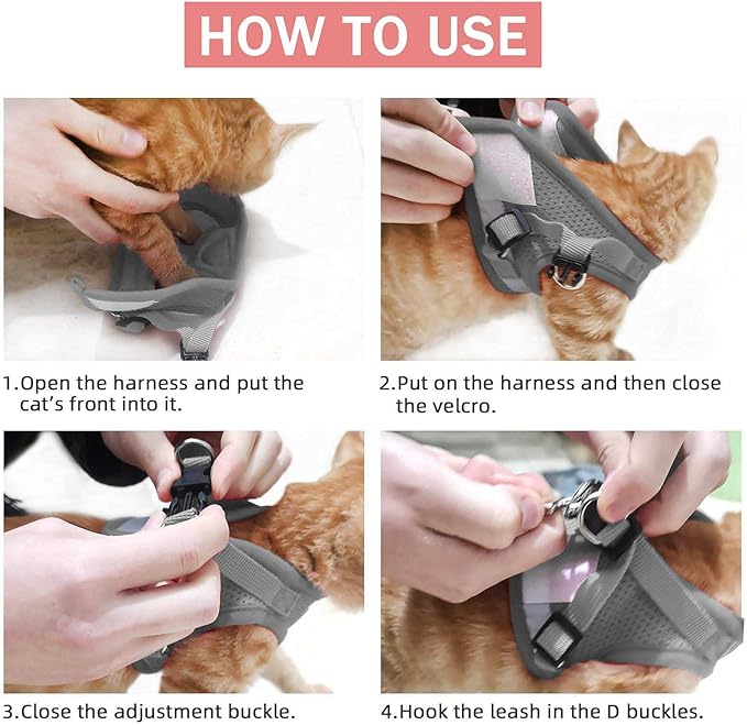 Cat & Dog Harness - All Weather Mesh, Reflective Strap, Step-in Adjustable for Small Cats & Dogs (Pink-Pattern, S)