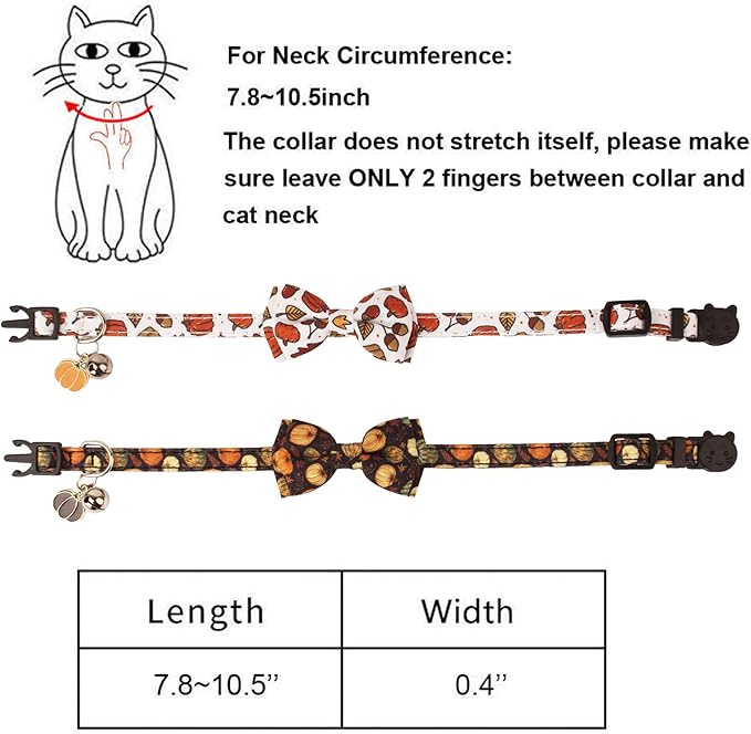 ADOGGYGO Thanksgiving Cat Collar Breakaway with Removable Bowtie Bell - 2 Pack Fall Pumpkin Kitten Bow Collar Thanksgiving Bowtie Collars for Cats Kittens