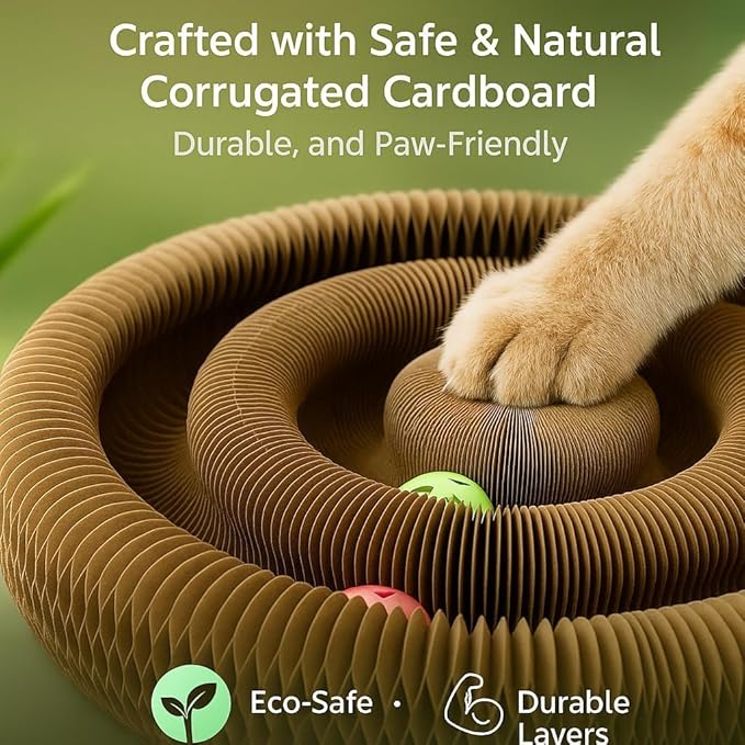 Interactive Cat Toy, Kitty Curls Cat Scratcher, Twisty Paws Cat Scratching Post, Kitty Kurls Magic Organ Cat Scratch Pad with Ball Toy for Indoor Cats, Kitty kurlz Modern Cat Scratching Board