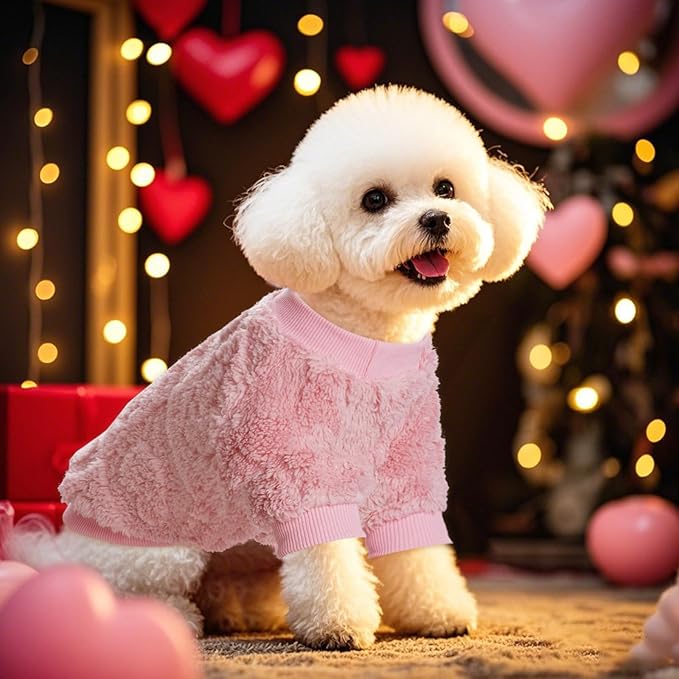 Topbuti Dog Sweater Heart Puppy Sweaters for Small Dogs and Cats, Warm Soft Flannel Pet Holiday Clothes Cat Coat for Winter Christmas Valentines (Pink, Large)