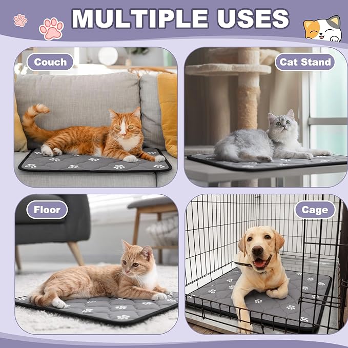 Riakrum 4 Pack 20 x 28 Inches Self Heating Cat Pad Mat Warming Pet Dog Bed Non Slip Washable Cat Kennel Crate Pad with Storage Bag for Indoor Outdoor Small Medium Dog Kitten