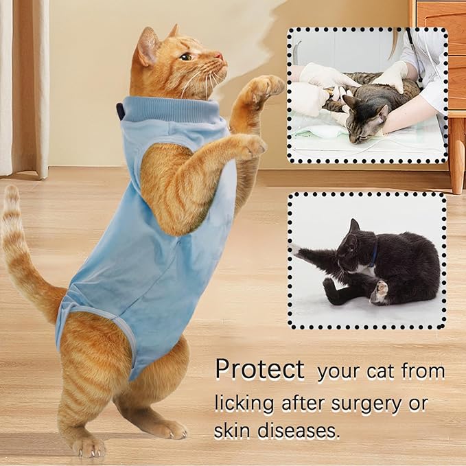 Cat Surgery Recovery Suit - M Size Blue, Soft and Breathable Material for a Cozy Recovery, Effortless to Wear and Perfect for Post-Op Care