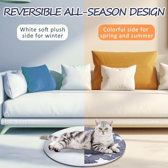 VitalCozy 2 Pack Self Heating Cat Pad Self Heating Cat Bed Machine Washable Heat Pet Mat Reversible Body Thermal Warm Round Dog Bed Crate Blanket for Feral and Indoor Cats(16'',Blue Large Star)