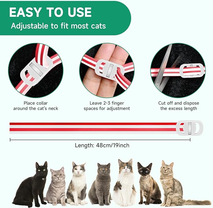 4 Pack Cat Flea Collars, Cat Flea and Tick Treatment, 32 Months Protection Flea and Tick Prevention for Cats, Waterproof Flea Collar for Cats, One Size Fits All, Red and White