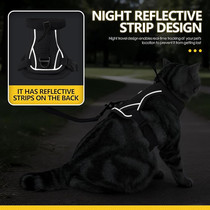 JOHNBOLIN Cat Harness and Leash Set - Escape Proof, Adjustable Breathable Vest Harnesses with Reflective Strips, Easy Control & Secure Walking for Small Medium Large Cats Kitten Collar (Black, Small)