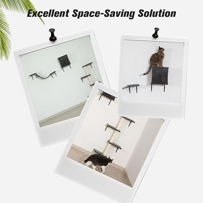 COZIWOW 5-Piece Cat Tree Set with Wall Mounted Cat Shelves, Cat Scratching Post & Cat Wall Furniture, Multi-Functional Indoor Cat Jungle Gym, Essential for Cat Room, Suitable for Large Cats(Grey)