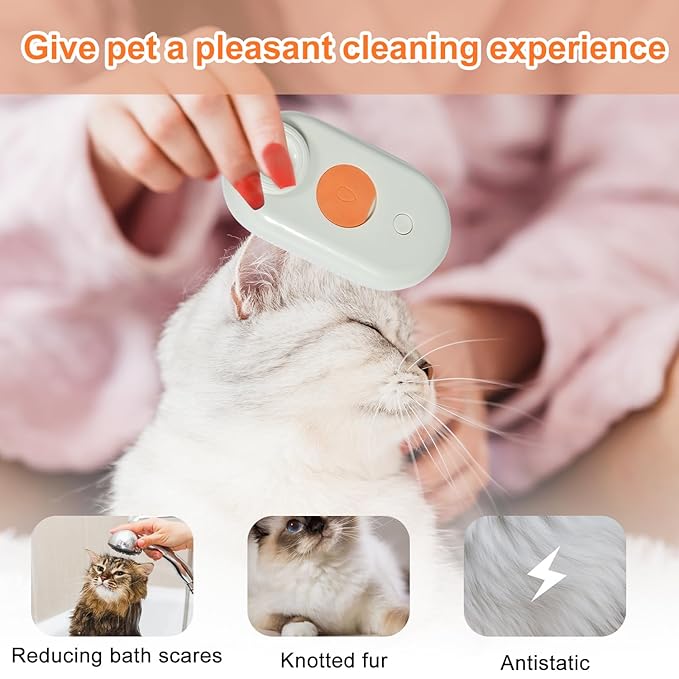 Cat Steam Brush, 4-in-1 Steam Brush For Cats, Electric Misting & Massage Tool For Cat Shedding Control, Gentle Grooming Cleaner, All-in-1 Pet Care Solution(White)
