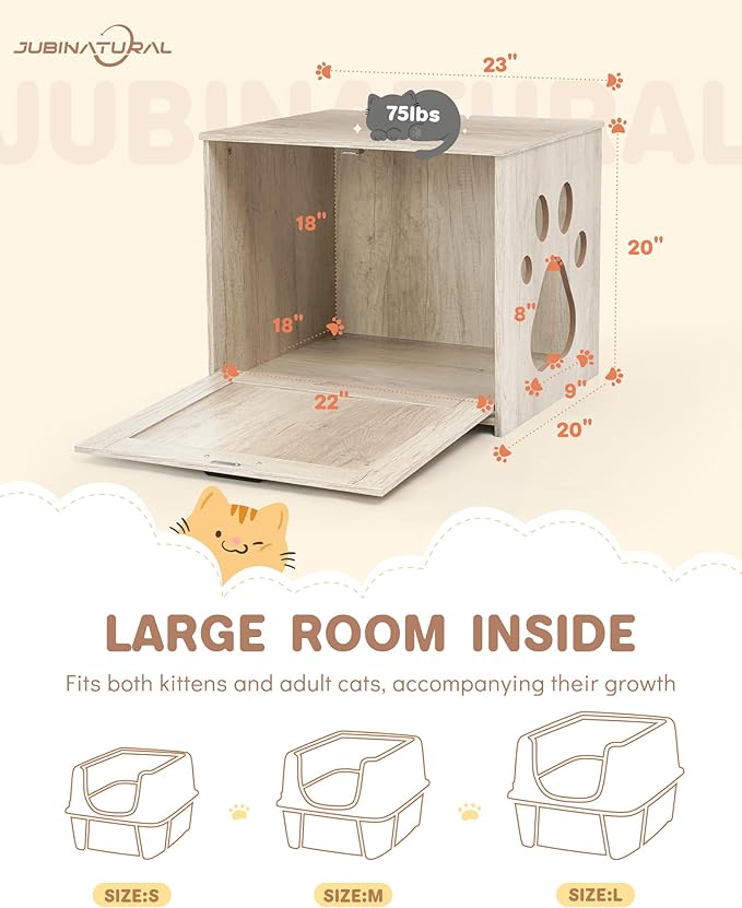 Cat Litter Box Enclosure, Indoor Hidden Cat Litter Box Furniture, Simple Classic Sliding Door Style Cat Litter Box Cabinet for Convenient Entry, Use As Side Table or Nightstand