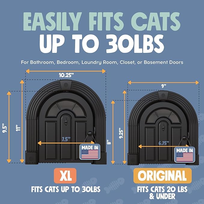 Purrfect Portal Meow Manor® XL Interior Cat Door – No-Flap Pet Door for Interior Doors, Easy DIY Installation, Cat Door for Cats up to 30 lbs, Black
