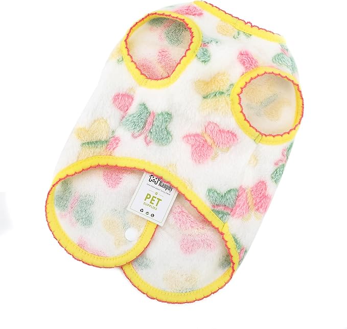 Cute Jacquard Butterflies Pet Fleece Vest for Small Dog Puppy Sleeveless Sweater Back Button Down Yorkie Chihuahua Fall Winter Clothes Cat Clothing,White,S