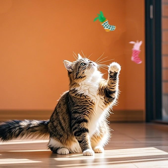 Andiker 3PCS Cat Feather Toys, 4.72 Inches Cats Crinkle Toy with Crinkle Paper Cute Sock Shape Lightweight Interactive Cat Toys for Indoor Cats and Kitten Chewing, Biting, Fetching