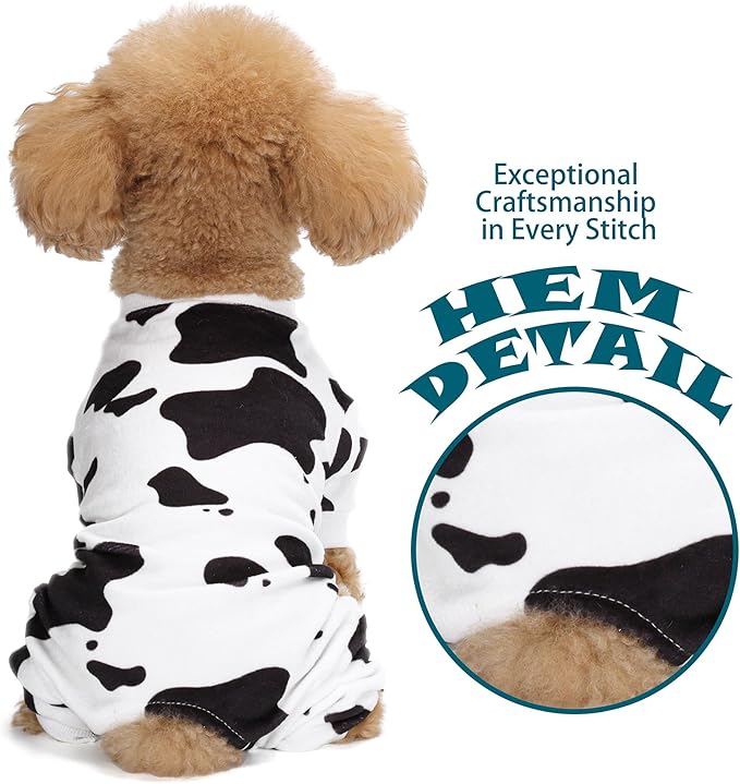 Adorable Cow Print Dog Pajamas – Lightweight, Cozy Four-Legged Outfit for Small to Large Dogs and Cats, Soft and Snuggly Pet Wear for Everyday Comfort and Cuteness.L