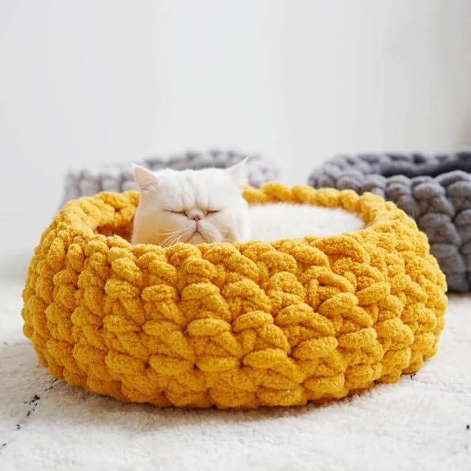 Cat Nest Bed - Premium Self Warming Handwoven Washable Extra Soft Round Cave House for Indoor Kitten & Kitty, Small & Large (DGreen,Medium)