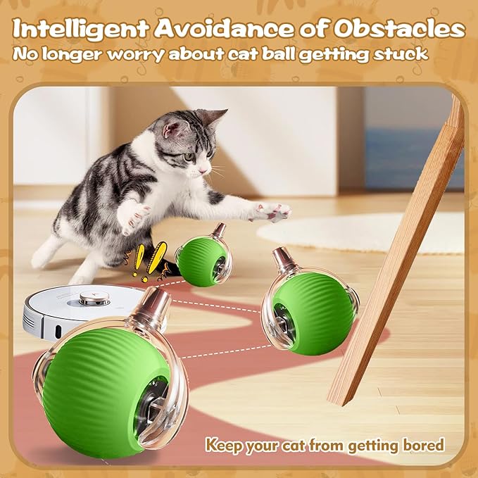 Interactive Cat Ball Toys for Indoor Cats, Peppy Pet Ball, 2025 Upgraded Automatic Kitten Toy for Bored Indoor Adult Cat, 360°Smart Rolling Toy (Green)