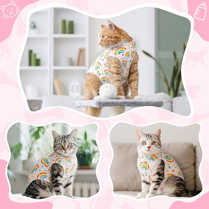 Coppthinktu Cat Recovery Suit Female Cats Onesie for Cats, Breathable Cat Surgery Suit for Surgical Abdominal Wounds Skin Diseases, Cute Kitten Spay Recovery Suit E-Collar Alternative Anti Licking
