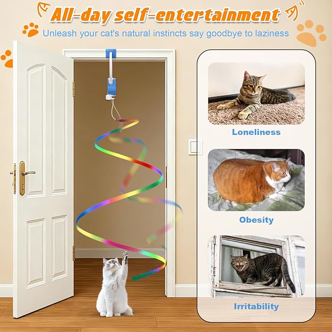 Automatic Interactive Cat Toy Rechargeable, Hanging Cat Toy, Cat Door Toy, Cat Enrichment Toys for Indoor Cats & Kitten, Doorway Electric Cat Teaser for Exercise, Boredom Relief & Fun Games
