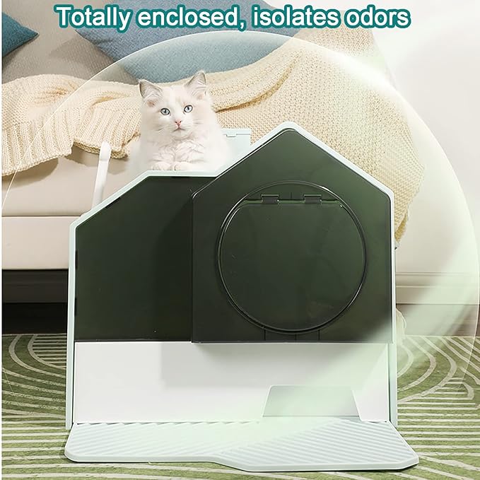 Cat Litter Tray Cats Litter Box with Front Entry/Exit XXL Extra Large Space Toilet Boxes with Drawer Type Cat Litter Tray and Pet Litter Shovel,Prevent Leakage (Color : Gray)