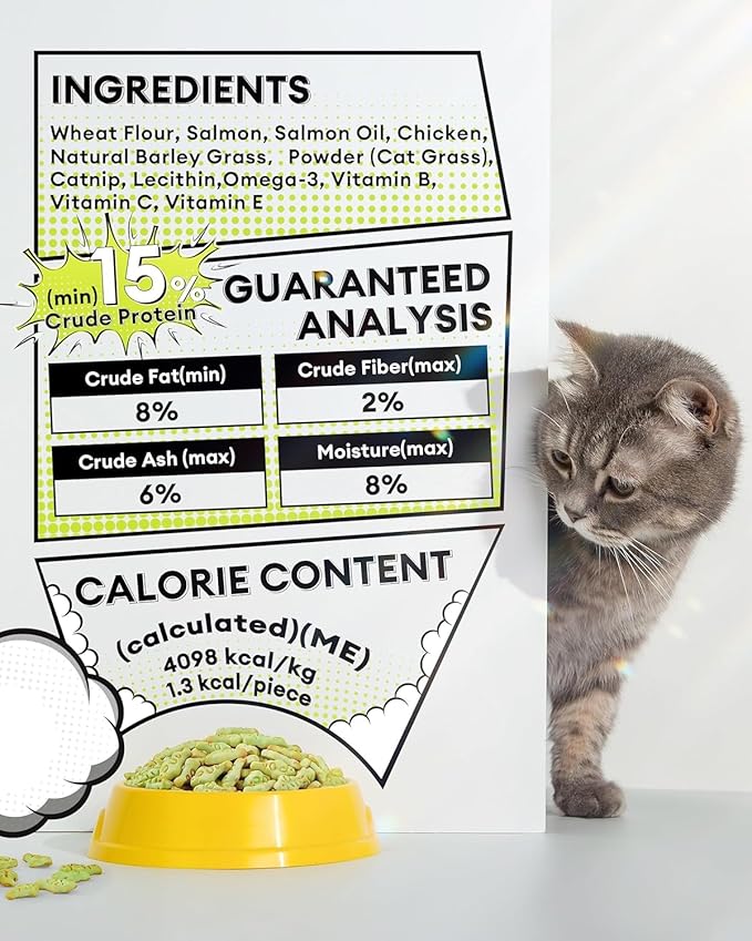 Cat Grass Treats for Hairball Control – Natural Chicken & Catnip Biscuits, Low-Calorie Healthy Snacks for Indoor Cats, Digestive & Dental Care (3.53 oz, Chicken)