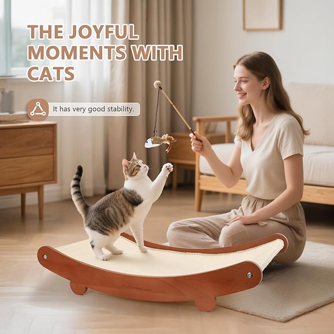 Cat Scratcher Bed, Beech Wood Cats Hammock,Cat Scratch Pad Indoor cat Toy,Durable Scratching Post, Furniture Protector for Cats' Clawing and Play (Cherry Wood)