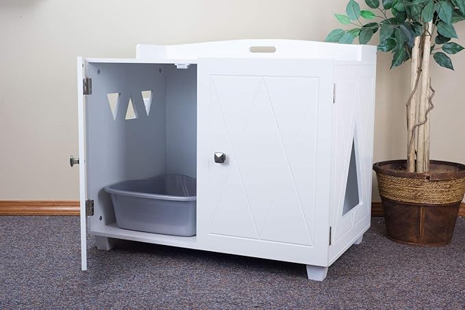 Furhaven Designer Hidden Litter Box Storage Container Cabinet - White, One Size