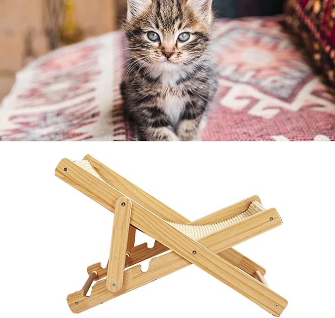 TITA-DONG Cat Hammock Bed, Elevated Cat Bed with Durable Sisal Scratcher, Durable and Non Shedding Sisal Scratcher, Wood Cat Chair Cat Furniture of Mini Beach Chair for Pet Cat(Sisal)