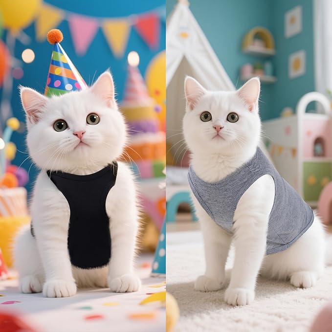 4 Pcs Cat Shirts Solid Color Dog Clothes Summer Sleeveless Pet T Shirts for Small Pet Dogs Cat (Black,Grey,Red,Orange, X-Large)