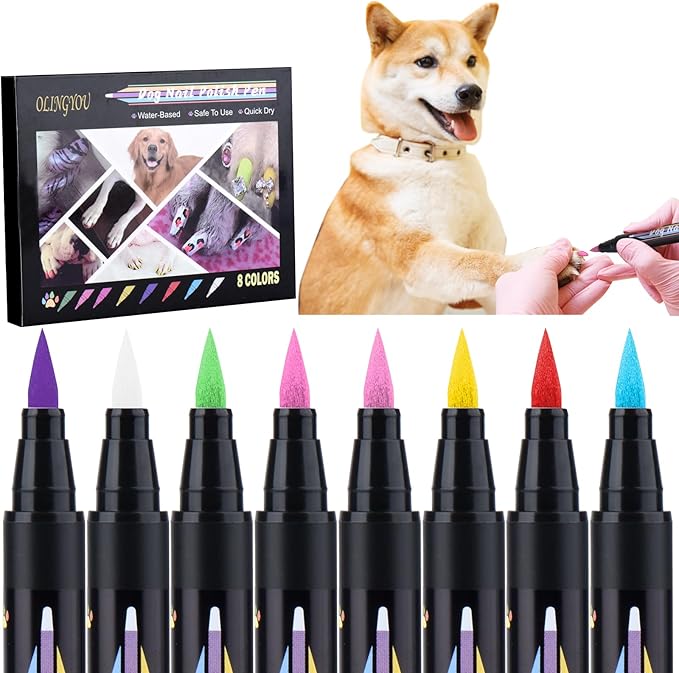 OLINGYOU Dog Nail Polish, Dog Nail Polish Pens Quick Dry-8 Colors, Pet Nail Polish Set for Dogs, DIY Dogs Puppy Nails, Dog Safe Nail Polish Non Toxic, Odorless, Easy to Apply