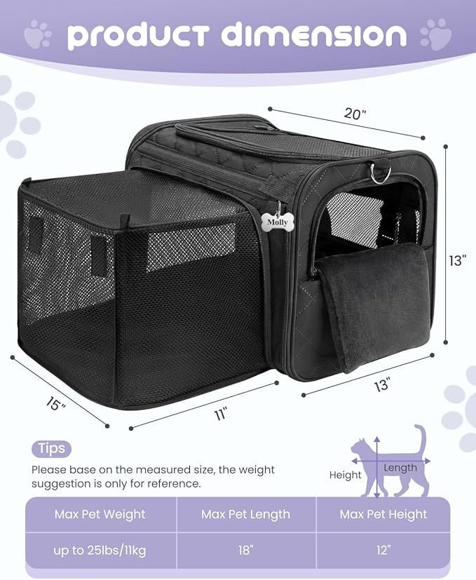 MIDOG Cat Carrier Soft for Small to Medium-Sized Cats,Up to 25 Lbs, Large Soft Sided Pet Carrier,Collapsible Travel Cat Carriy Bag(Beige,20 inch x 13 inch x 13 inch)