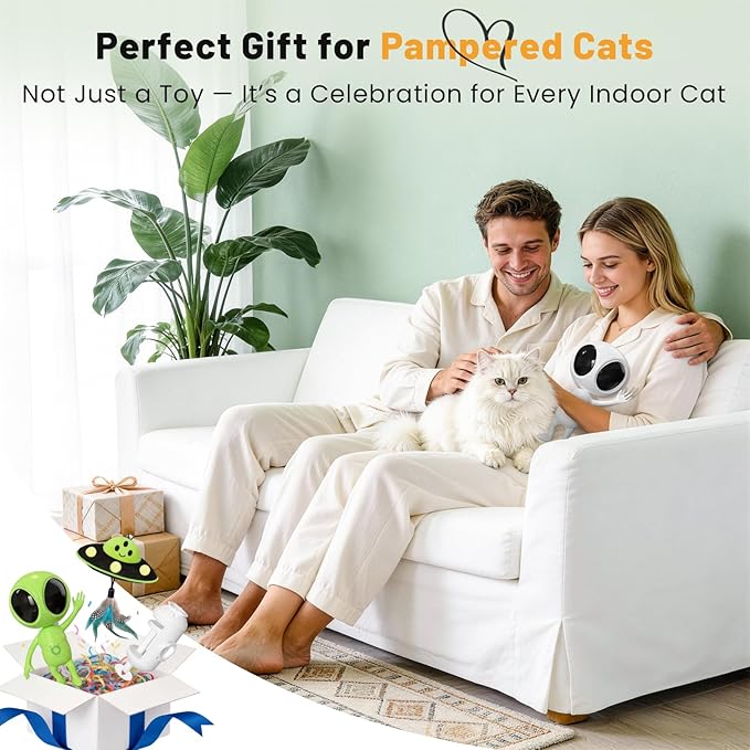 Cat Laser Toy, 2-in-1 Interactive Cat Toys with Dual Laser & Catnip Dangler, Smart Motion-Activated Random Trajectory, 4 Speed Modes, Rechargeable, Quiet & Clamp Design for Bored Indoor Cats