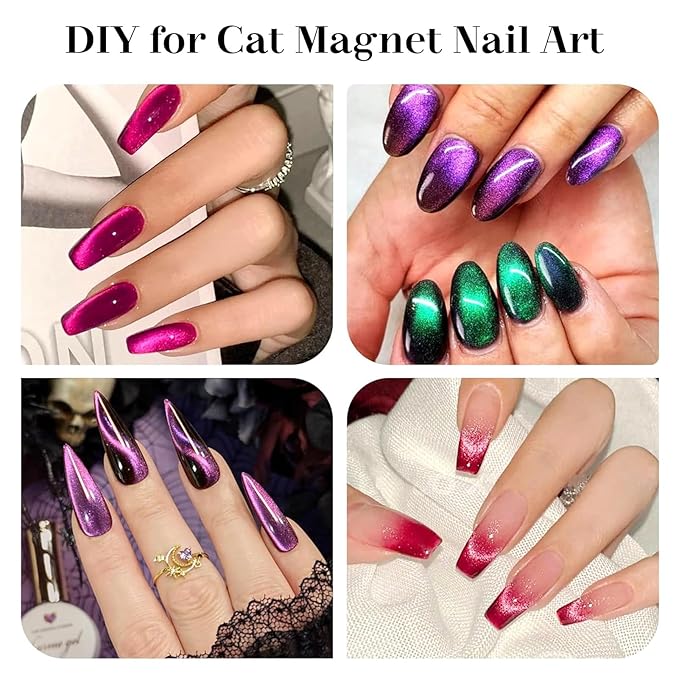 BORN PRETTY Nail Magnet Set,7Pcs Cat Magnetic Eye Gel Nail Polish Magnet Tools Powerful Set Wand Magnet Nails Polish Square Round Magnet Stick Double Ended Nail Salon Art Design Tools