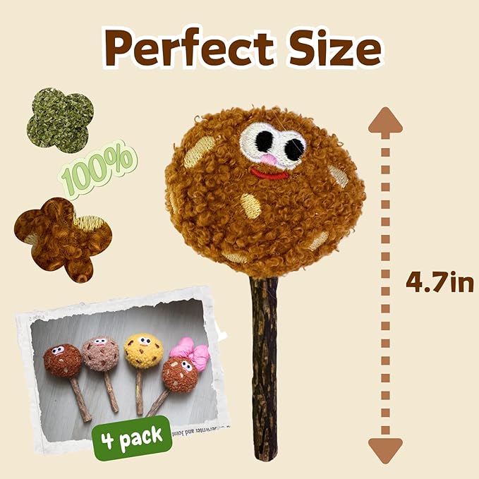 CECE PAW 4 Pack Catnip & Silvervine Lollipops, Cat Chew Toy for Kitten Teething, Interactive Cat Toy for Bored Indoor Cats, Cat Kicker Toy