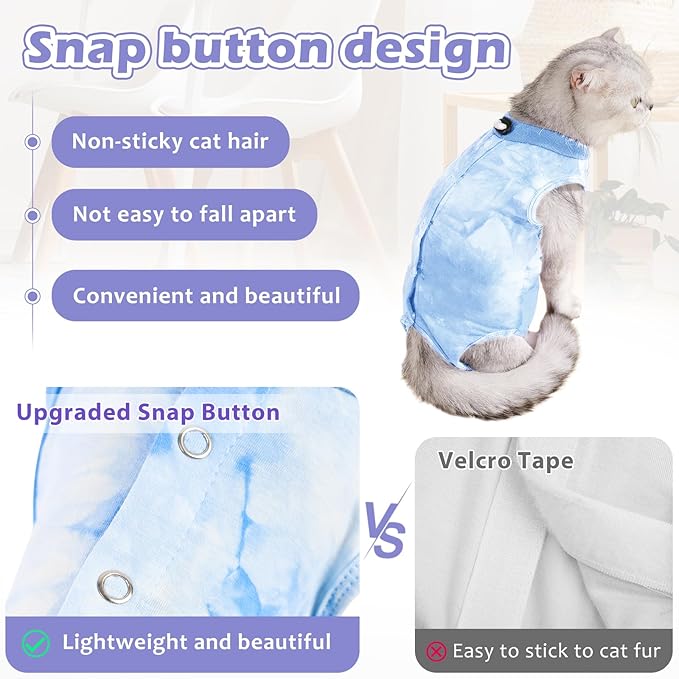 2 Pack Cat Surgery Recovery Suit for Female and Male, Soft Cat Spay Shirts Clothes, Comfortable Kittens Pajamas Onesie, Adjustable Fit to Stop Licking, Blue M