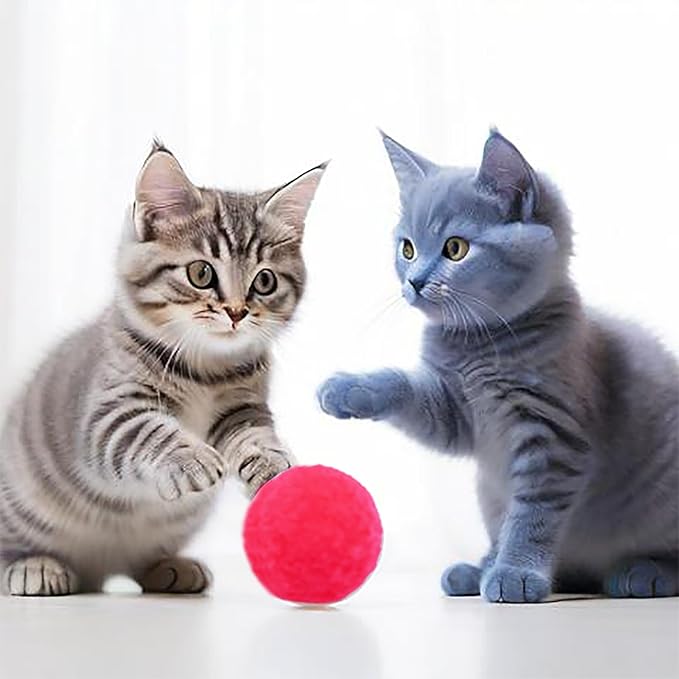 Cat Toy Balls, Cat Pompom Toys for Training and Play, Premium Soft Pom Pom Balls, Lightweight, Interactive, Assorted Colors, Craft DIY Decorations, (10PCS & 1.9Inches)