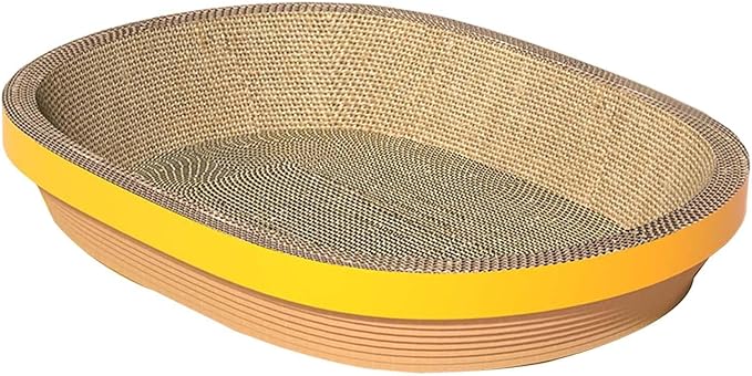 Cat Scratcher Corrugated Pet Cat Scratch Pads Bowl Shaped Plate Cardboard Scratching Lounge Bed Furniture Protector Supplies Oval Shape Suitable for, Yellow Edge
