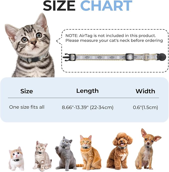 Cat Collar Breakaway, Reflective Kitten Collar with Bell, Safety Buckle Kitten Collar, Lightweight, Adjustable, Comfortable, Suitable for Boy Girl Cats (7"-13") Khaki