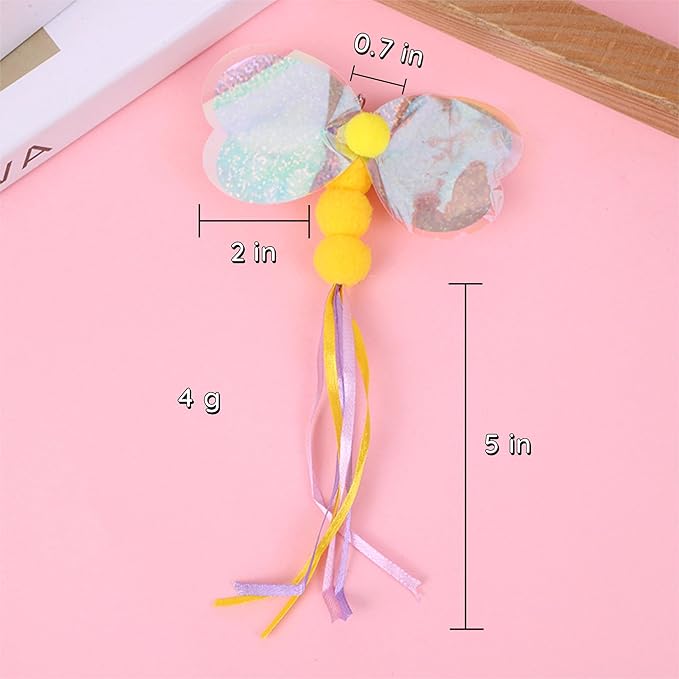 Cat Toy Refill, 4 Pack Butterfly Toy with Tassel and Bell for Cat Wand Toy Accessories Cat Toy Attachment Replacements, 5.51โ Realistic Size Butterfly Toy for Bored Indoor Adult Cat Play