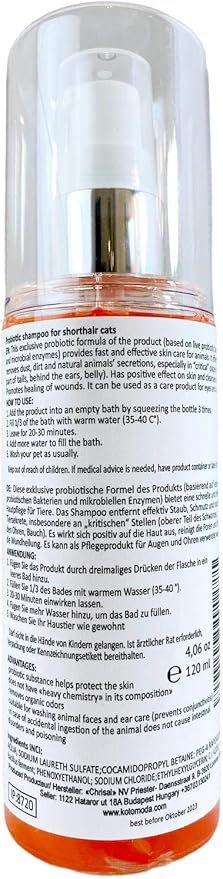 Probiotic Shampoo for Shorthair Cats 4.22 ml, Cornish Rex, Devon Rex, Oriental