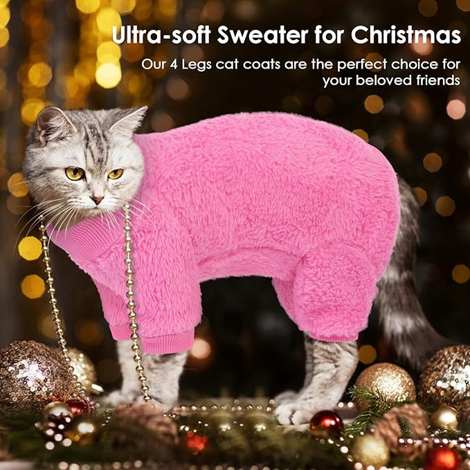 Sphynx Hairless Cat Sweater, Full Body Warm Fleece Sweaters with Sleeves for Cats, Soft Turtleneck Cat Clothes, Cozy Pullover Pajamas for Hairless Cats Devon, Donskoy & Small Dogs, Hot Pink L