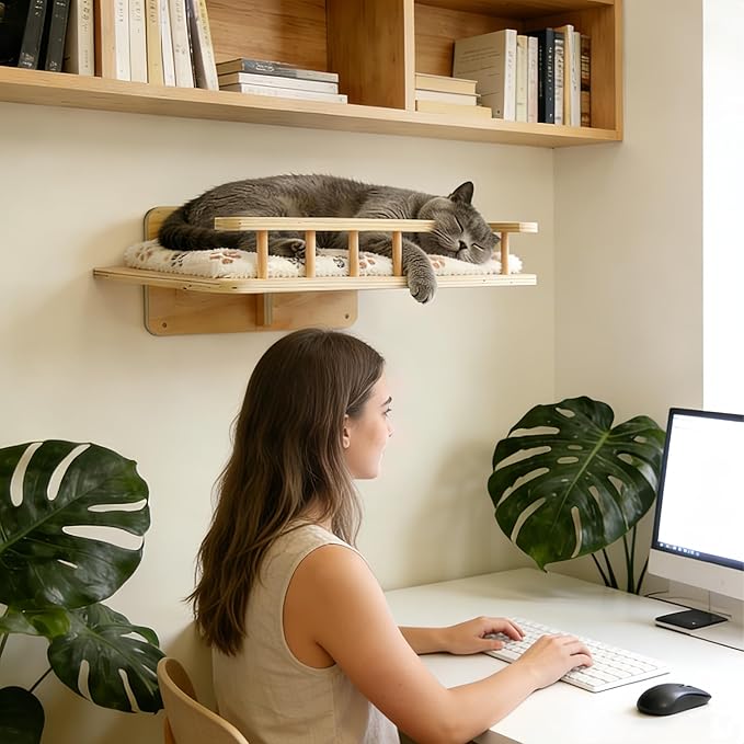 Wall-Mounted Cat Bed & 4.3ft Climbing Rope, with Soft Cushion & Cool Mat, Wall-Mounted Cat Furniture for Sleep Climb, Easy DIY Installation