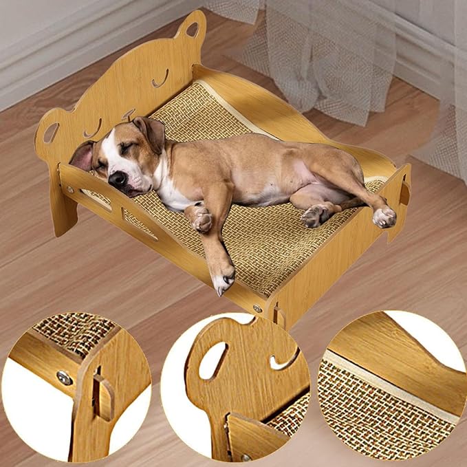 Cat Scratcher Bed Bear Head Design Wood Scratching Board Elevated Hammock Lounge Furniture Protector for Cats Small Dogs