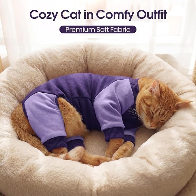 DENTRUN Cat Recovery Suit with Legs - Shedding Control & Anti-Licking Onesie, Stretchy Surgical Recovery Suit Cute Cat Clothes Indoor Soft Material for Comfort and Warmth for Pets