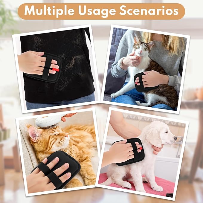 Rosvola 4PCS Pet Grooming Gloves, Double Sided Pet Hair Removal Gloves, Cat Dog Hair Removal Gloves, Pet Grooming Gloves Brush Tool for Carpet Couch Clothing Furniture (4)