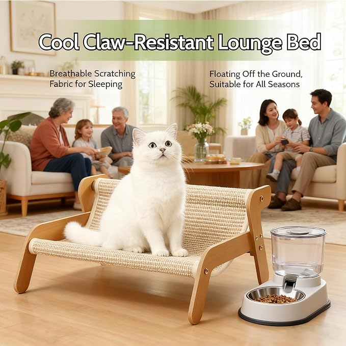 Extra Large Cat Scratching Lounge - Upgraded Large 2-in-1 Cat Bed & Rest Chair, Includes Cat Brush, Linen Fabric, Pet Furniture Designed for Cats